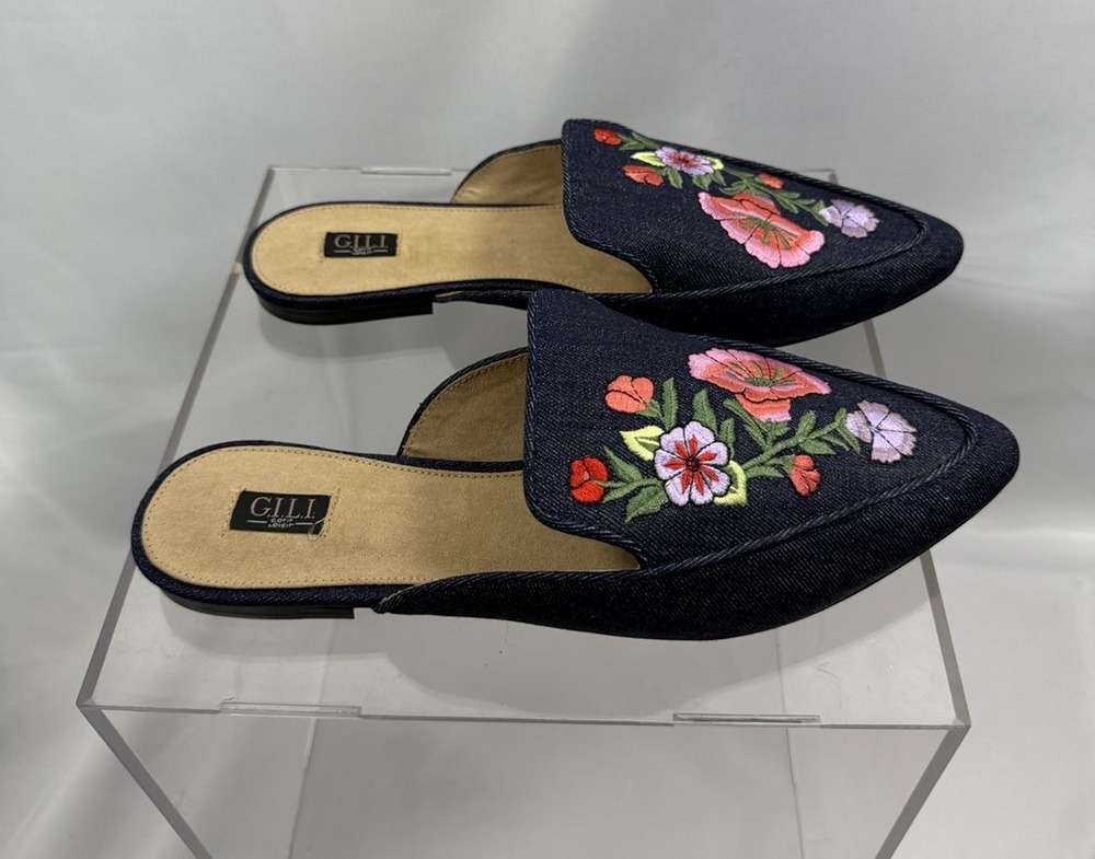 g.i.l.i. got it love it Shoes Size 8 GI-HILDEY  Flats Denim Flowers Leather